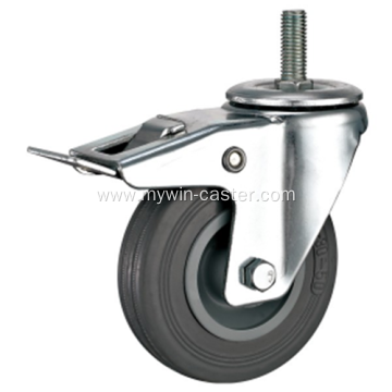 3.5'' Threaded Stem Swivel Gray Rubber PP Core With Bracket Industrial Caster